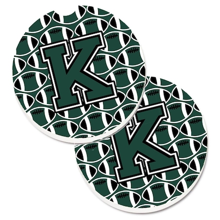Carolines Treasures Letter K Football Green and White  Cup Holder Car Coaster, PK2 CJ1071-KCARC